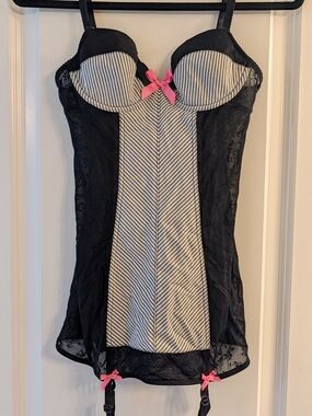 Victoria's Secret Black and White Striped Chemise with Pink Bows